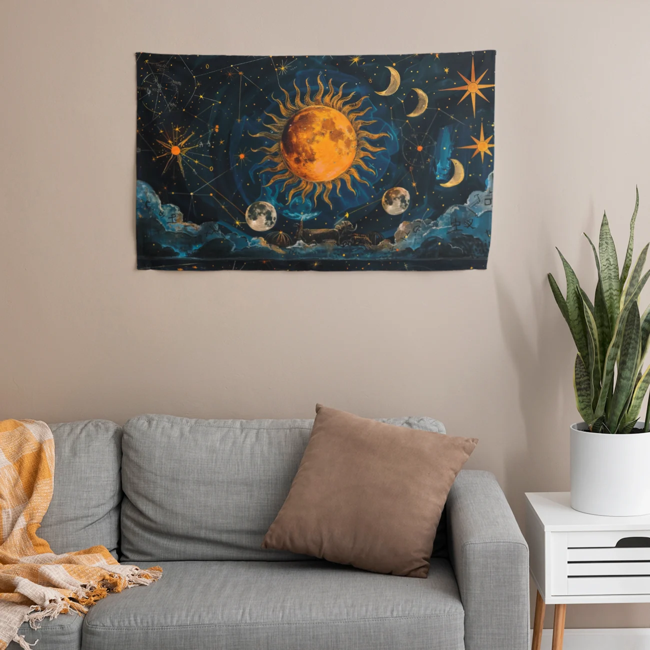 Astroloji Güneş ve Ay Temalı Duvar Halısı Satın Al