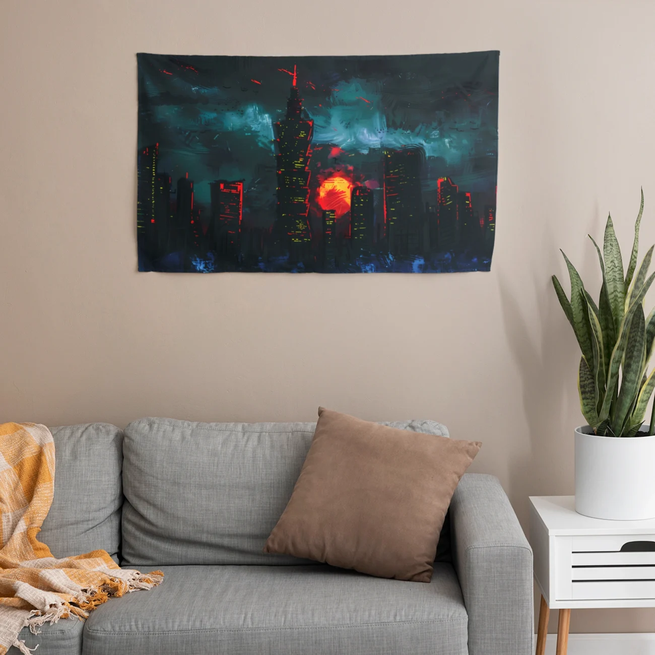 Karanlık Şehir Silüeti Duvar Örtüsü Satın Al